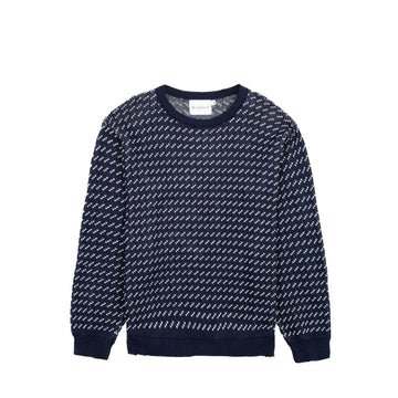 Bickford USA 1926 Sweater in navy with white fleck pattern, flat lay front view.