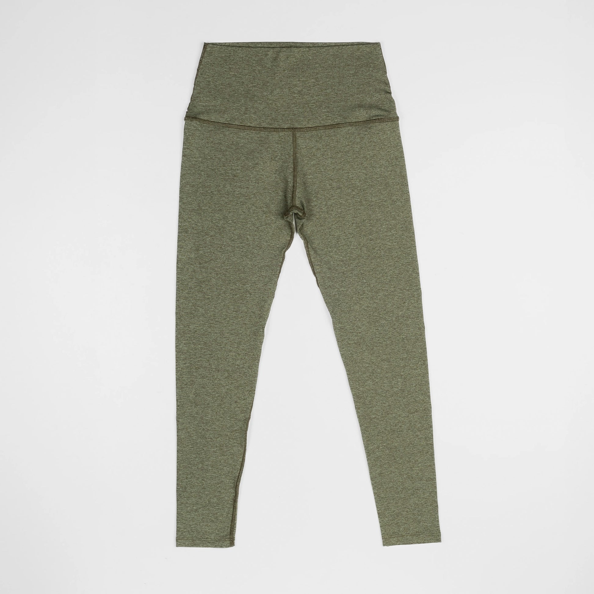 Bickford USA Athletic Leggings in moss green, high-waisted, flat lay front view.