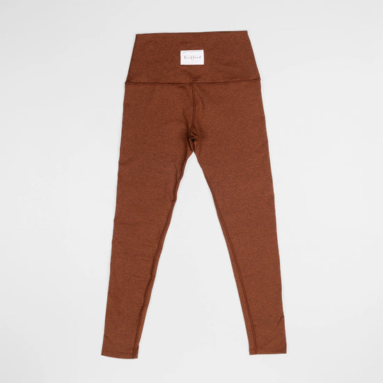 Bickford USA Athletic Leggings in rust, flat lay back view showing the high waistband and woven Bickford USA label.