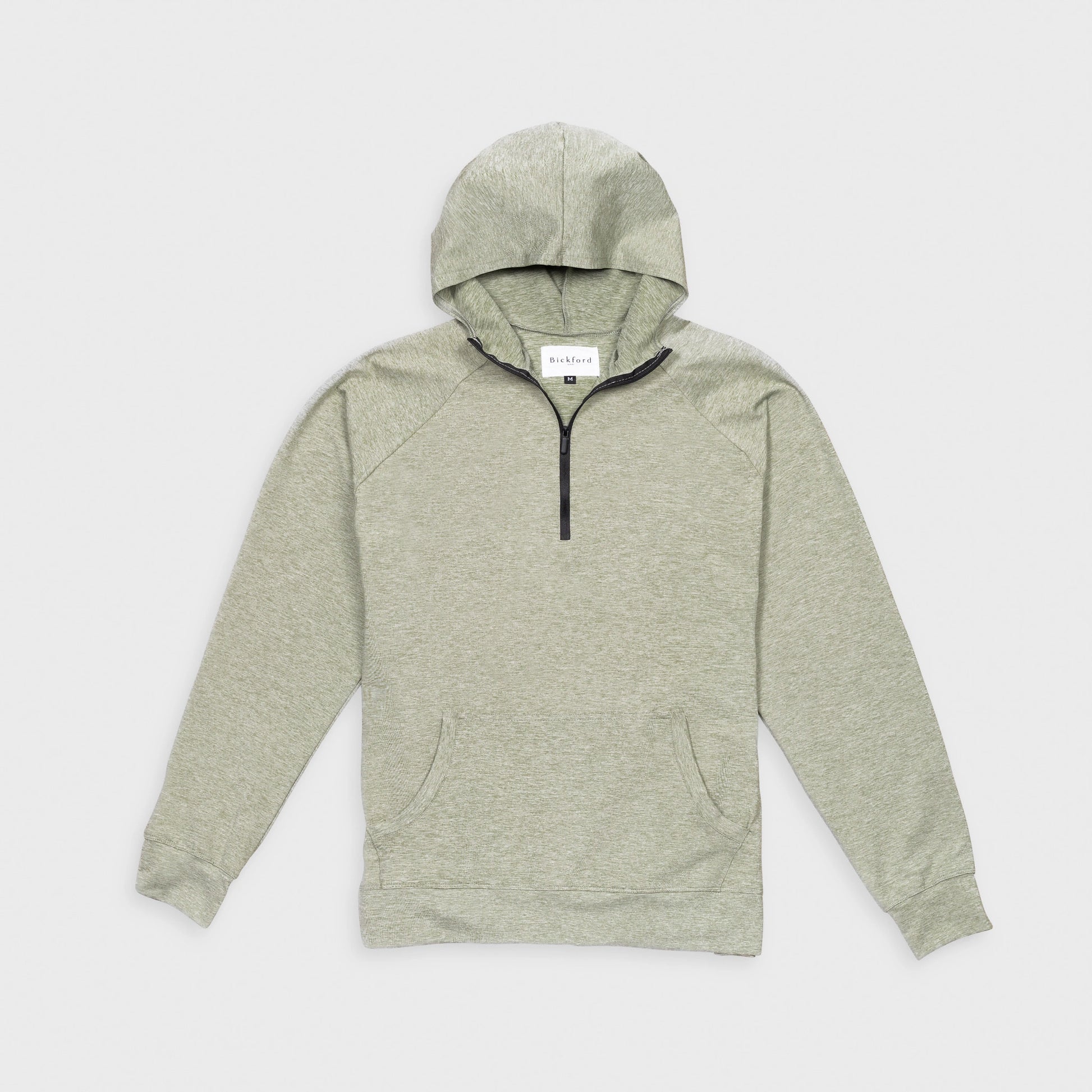 Bickford Athletic Quarter Zip Hoodie in Cloud Gray, flat lay front view with black zipper