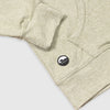 Detail of kangaroo pocket and Bickford logo patch on Cloud Gray Athletic Quarter Zip Hoodie