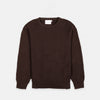 Bickford USA Fisherman sweater in dark brown, laid flat on a light gray background, showing the full front with seed stitch knit texture and ribbed crew neck, cuffs, and hem.
