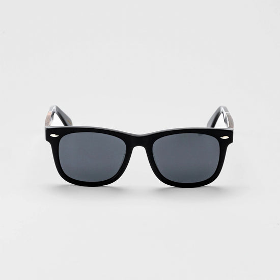 Bickford USA Timberline Full-Frame Sunglasses in midnight black, front view, with smoke lenses.