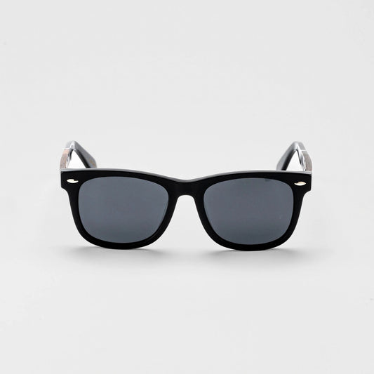 Bickford USA Timberline Full-Frame Sunglasses in midnight black, front view, with smoke lenses.
