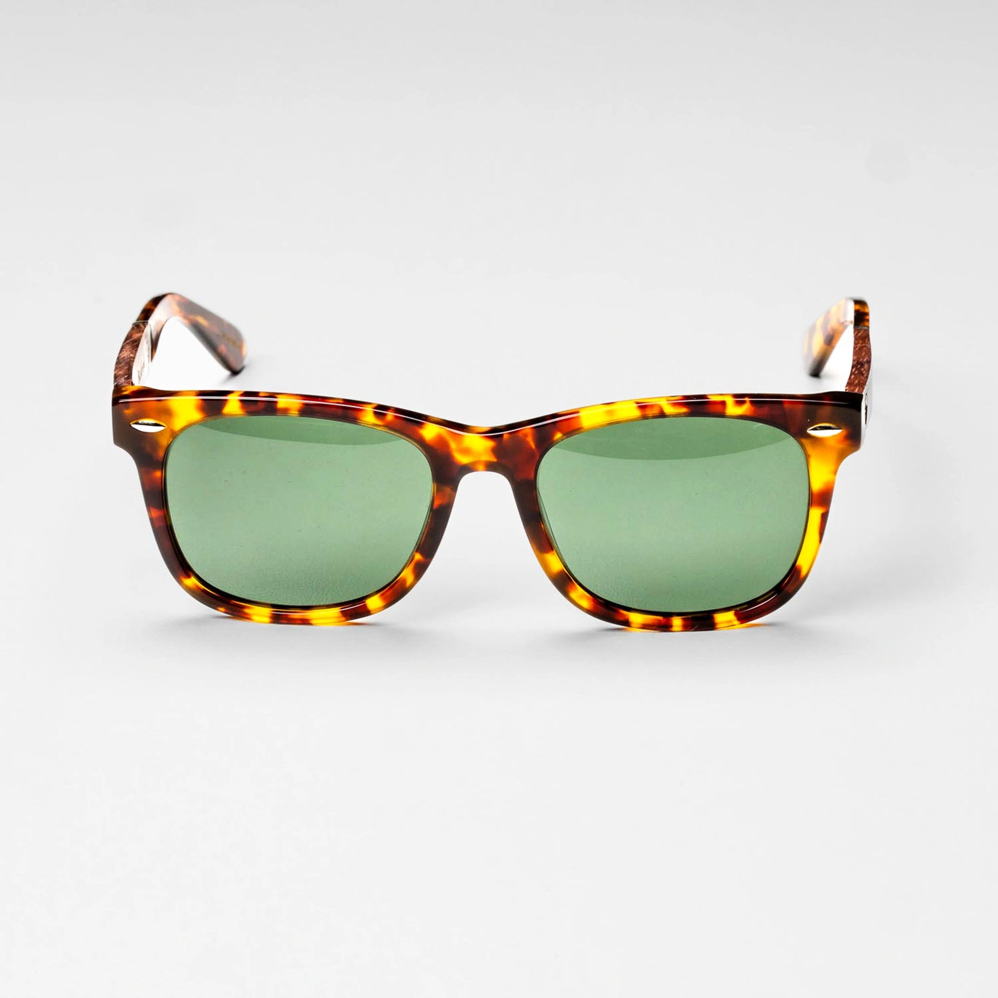 Bickford USA Timberline Full-Frame Sunglasses in tortoise, front view, with green lenses.