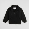 Bickford USA Youth Quarter-Zip fleece pullover in solid black, laid flat on a light gray background, showing the full front with a funnel collar, quarter-zip closure, and front kangaroo pocket.